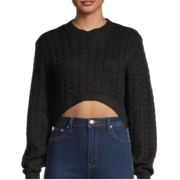 DANIELLE BERNSTEIN Cable Knit Cropped Sweater Black Size S WeWoreWhat - Picture 3 of 12